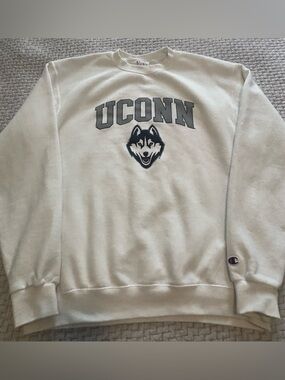 UConn Huskies Champion White College Crewneck Sweatshirt Size Large
